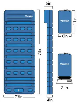measurements of blue Vecukty sleeping pad