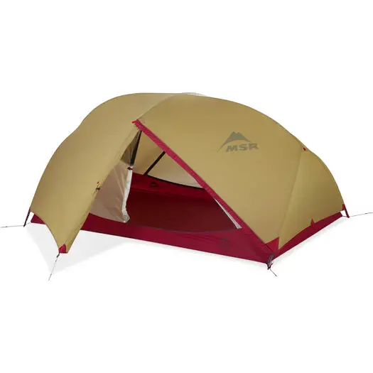 tan topped with red bottom MSR tent