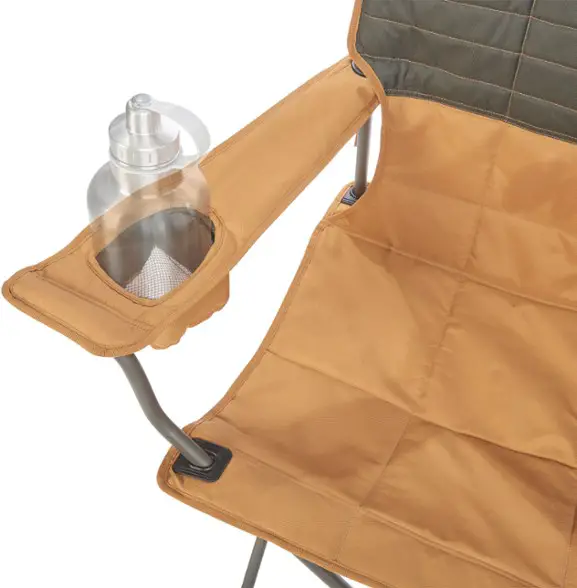 water bottle in arm cupholder of Kelty loveseat