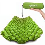 lime green sleeping mat opened and in its bag
