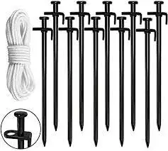 non-rust tent stakes with rope and stopper