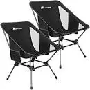 two black and aluminum camp chair