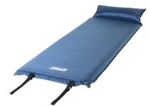 blue camp mat with black straps