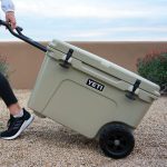 gray wheeled cooler with handle