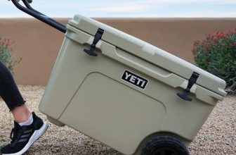 gray wheeled cooler with handle