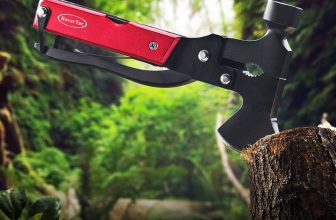 red handled multitool hatchet