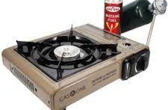 one burner tan and black dual fuel camp stove