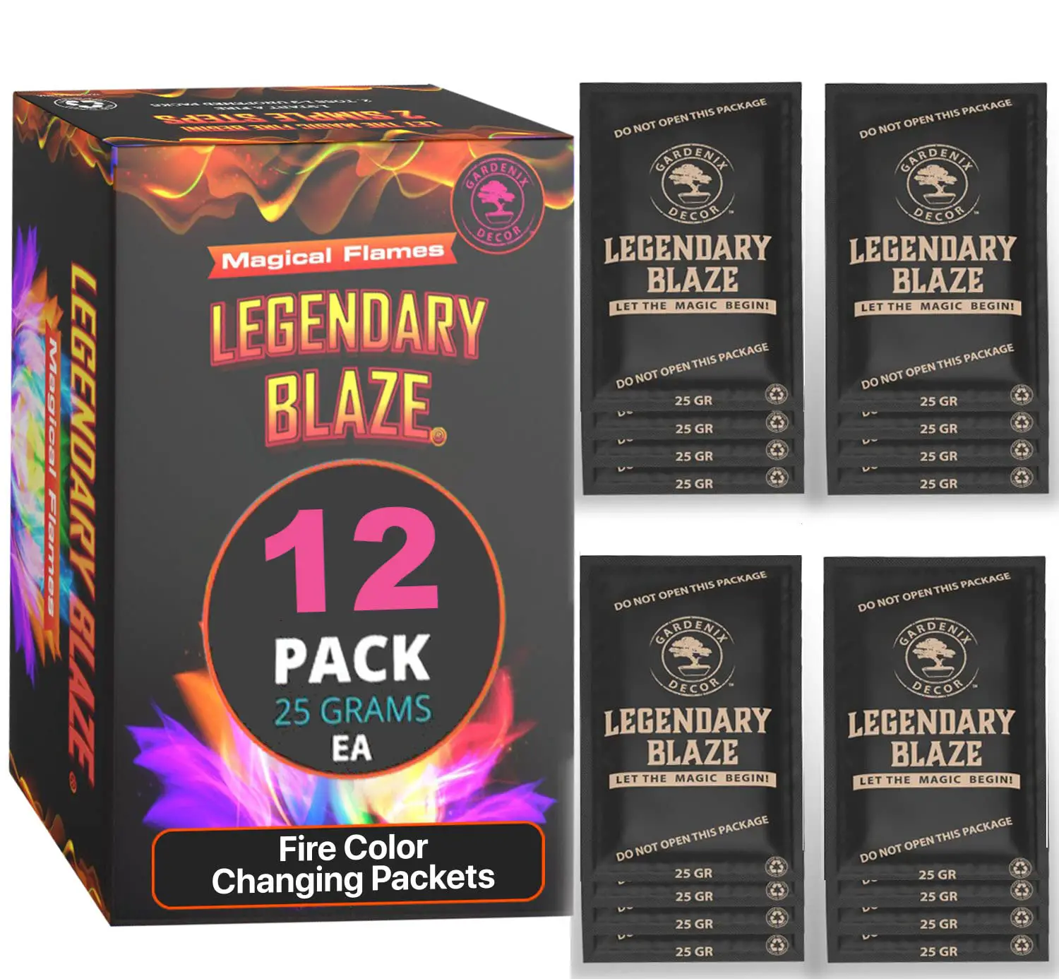 12 pack of fire hue changing packets for camping