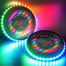 Two TOSY neon lit-up flying discs